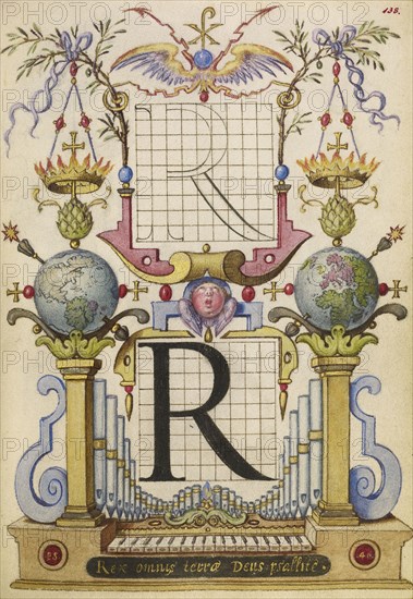 Guide for Constructing the Letter R; Joris Hoefnagel, Flemish , Hungarian, 1542 - 1600, Vienna, Austria; about 1591 - 1596