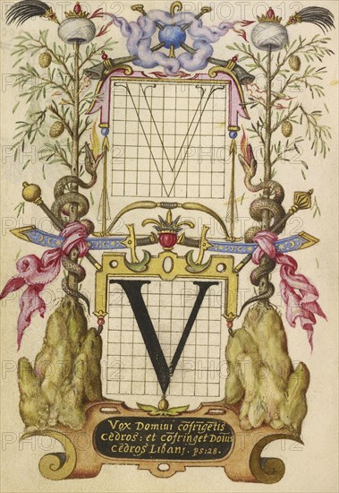 Guide for Constructing the Letter V; Joris Hoefnagel, Flemish , Hungarian, 1542 - 1600, Vienna, Austria; about 1591 - 1596