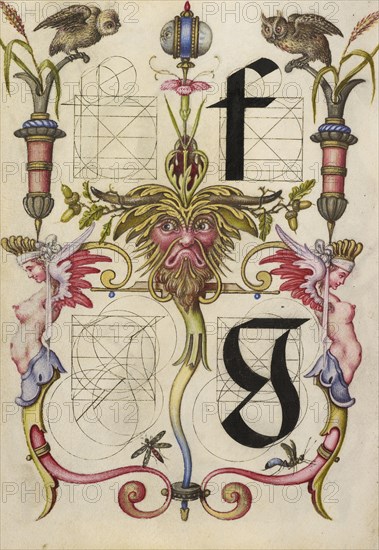 Guide for Constructing the Letters f and g; Joris Hoefnagel, Flemish , Hungarian, 1542 - 1600, Vienna, Austria; about 1591