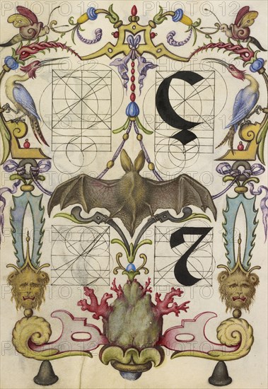 Guide for Constructing the Letters ç and tironian et; Joris Hoefnagel, Flemish , Hungarian, 1542 - 1600, Vienna, Austria