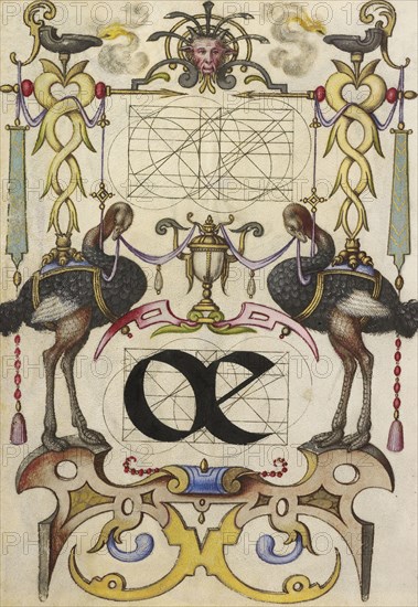 Guide for Constructing the Ligature oe; Joris Hoefnagel, Flemish , Hungarian, 1542 - 1600, Vienna, Austria; about 1591 - 1596