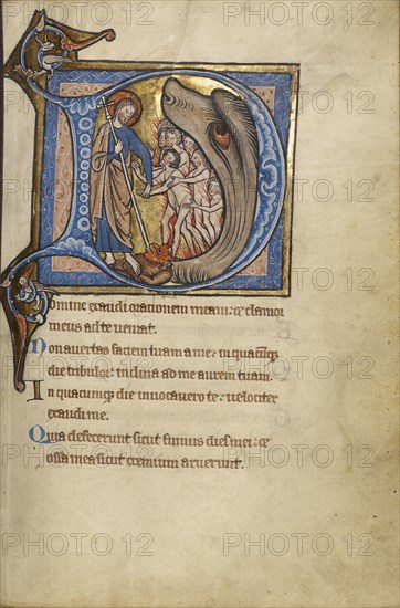 Initial D: The Harrowing of Hell; Bruges, possibly, Belgium; mid-1200s; Tempera colors, gold leaf, and ink on parchment