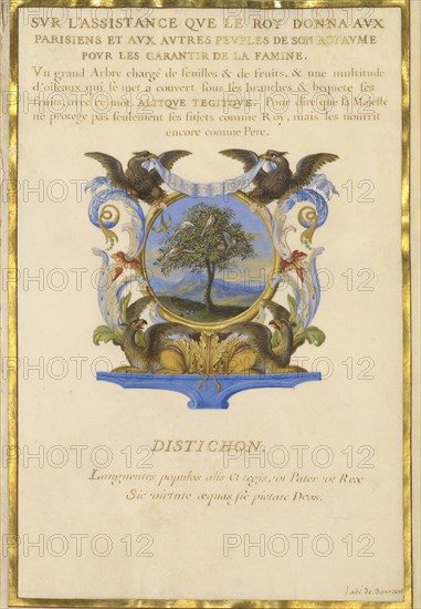 Escutcheon with a Landscape; Jacques Bailly, French, 1634 - 1679, Paris, France; about 1663 - 1668; Gouache and gold