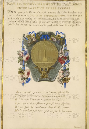 Escutcheon with a Medal; Jacques Bailly, French, 1634 - 1679, Paris, France; about 1663 - 1668; Gouache, gold, and ink