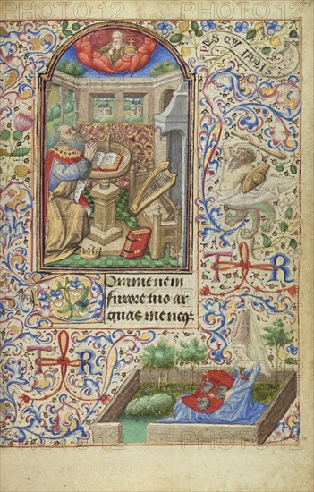 David in Prayer; Dunois Master, French, active Paris, France until 1463, Paris, France; 1455; Tempera colors, gold paint, gold