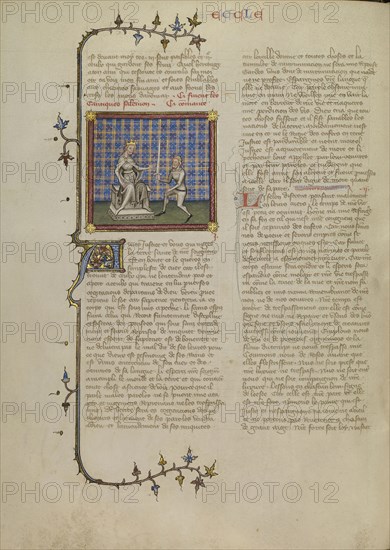 Solomon and a Soldier; Master of Jean de Mandeville, French, active 1350 - 1370, Paris, France; about 1360 - 1370; Tempera