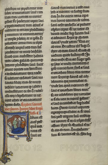 Initial F: David and the Daughters of Israel Lamenting to Saul and Jonathan; Lille, probably, France; about 1270; Tempera