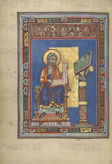 Saint John the Evangelist; Helmarshausen, Germany; about 1120–1140; Tempera colors, gold, and silver on parchment; Leaf