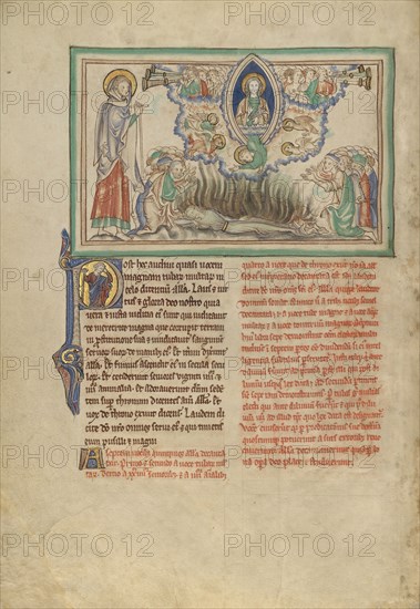 Heavenly Praise of the Victor over the Harlot; London, probably, England; about 1255 - 1260; Tempera colors, gold leaf, colored