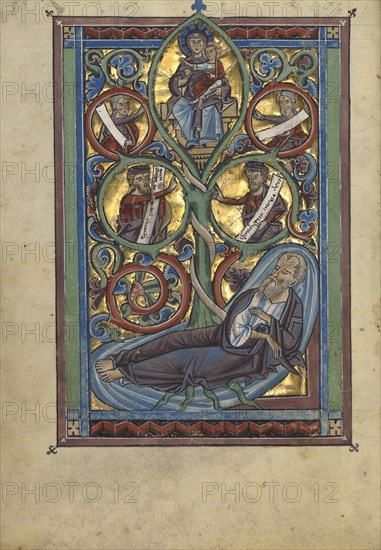 The Tree of Jesse; Würzburg, Germany; about 1240 - 1250; Tempera colors, gold leaf, and silver leaf on parchment; Leaf