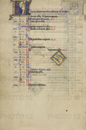 A Man Warming by a Fire; Zodiacal Sign of Pisces; Paris, France; about 1250 - 1260; Tempera colors, gold leaf, and ink