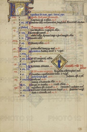 A Man Threshing; Zodiacal Sign of Virgo; Paris, France; about 1250 - 1260; Tempera colors, gold leaf, and ink on parchment; Leaf