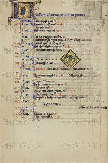 A Man Sowing; Zodiacal Sign of Scorpio; Paris, France; about 1250 - 1260; Tempera colors, gold leaf, and ink on parchment; Leaf