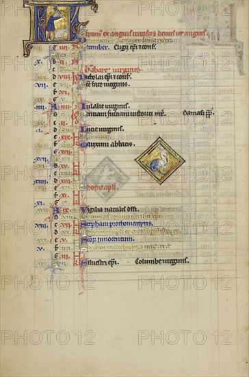 A Man Slaughtering a Pig; Zodiacal Sign of Capricorn; Paris, France; about 1250 - 1260; Tempera colors, gold leaf, and ink