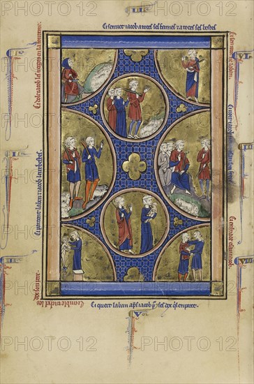 Scenes from the Lives of Jacob; Paris, France; about 1250 - 1260; Tempera colors, gold leaf, and ink on parchment; Leaf