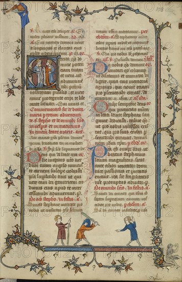 Initial E: Two Prophets; Paris, France; about 1320 - 1325; Tempera colors, gold leaf, and ink on parchment; Leaf: 16.7 x 11.1 cm