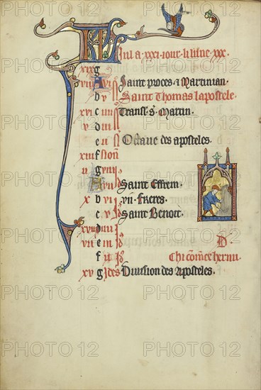 A Man Reaping; Northeastern France, France; about 1300; Tempera colors, gold leaf, and ink on parchment; Leaf: 26.4 x 18.3 cm