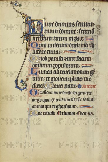 Initial N: The Presentation in the Temple; Northeastern France, France; about 1300; Tempera colors, gold leaf, and ink