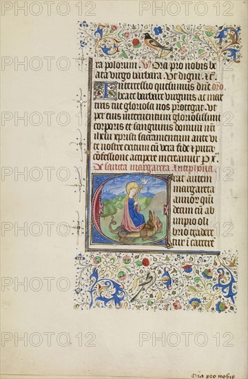 Initial E: Saint Margaret and a Dragon; Master of the Llangattock Hours, Flemish, active about 1450 - 1460, Ghent, bound