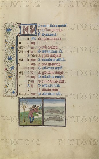 A Man Chopping a Tree; Zodiacal Sign of Pisces; Workshop of Willem Vrelant, Flemish, died 1481, active 1454 - 1481, Bruges