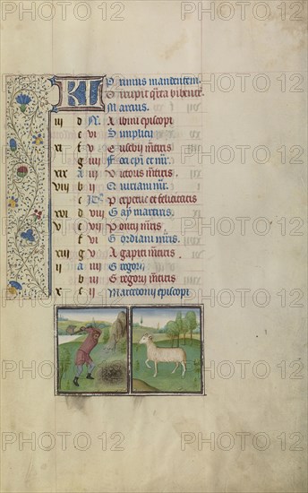 A Man Working in a Field; Zodiacal Sign of Aries; Workshop of Willem Vrelant, Flemish, died 1481, active 1454 - 1481, Bruges