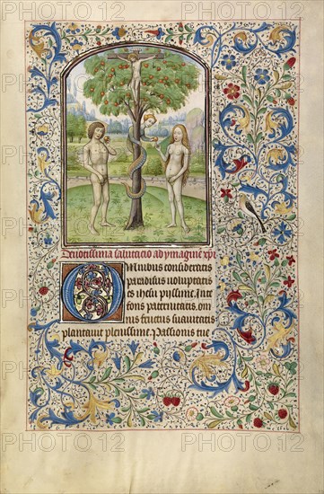 Adam and Eve Eating the Forbidden Fruit; Willem Vrelant, Flemish, died 1481, active 1454 - 1481, Bruges, Belgium, Europe; early