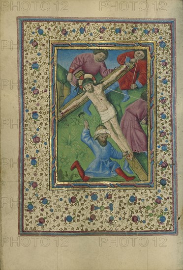 Christ Nailed to the Cross; Naples, Campania, Italy; about 1460; Tempera colors, gold, and ink on parchment; Leaf