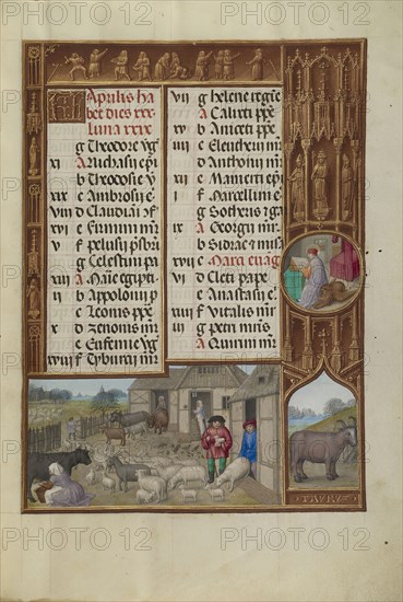 Farm Animals, Milking, and Buttermaking; Zodiacal Sign of Taurus; Workshop of the Master of James IV of Scotland, Flemish