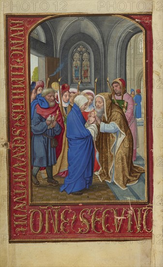 The Presentation in the Temple; Simon Bening, Flemish, about 1483 - 1561, Bruges, Belgium; about 1525–1530; Tempera colors