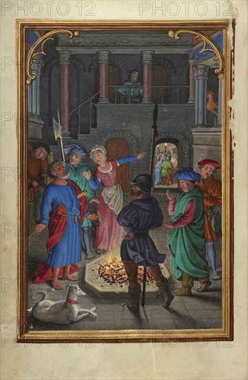 The Denial of Saint Peter; Simon Bening, Flemish, about 1483 - 1561, Bruges, Belgium; about 1525 - 1530; Tempera colors, gold