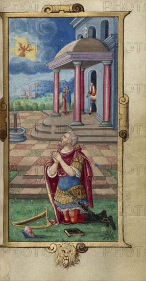David in Prayer; Paris, France; 1544; Tempera colors and gold paint on uterine parchment; Leaf: 14.3 x 8.1 cm, 5 5,8 x 3 3,16 in