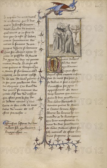 Richard I with Two Barons and his Mother; Paris, France; about 1400 - 1415; Leaf: 29.1 x 19.1 cm, 11 7,16 x 7 1,2 in