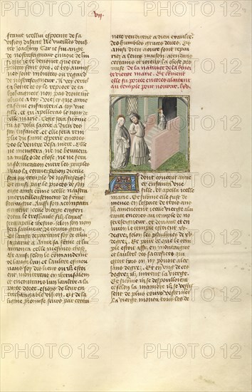 The Presentation of the Virgin in the Temple; Ghent, Belgium; about 1475; Tempera colors, gold leaf, and gold paint on parchment