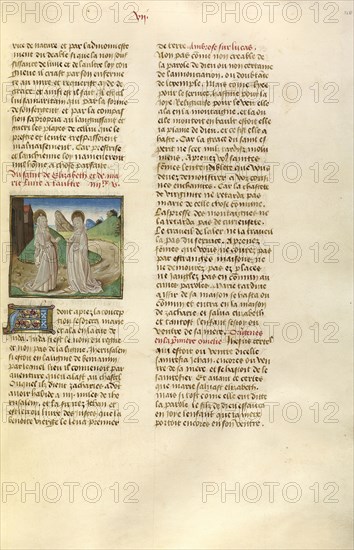 The Visitation; Ghent, Belgium; about 1475; Tempera colors, gold leaf, and gold paint on parchment; Leaf: 43.8 x 30.5 cm