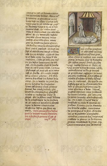 The Virgin at the Bedside of a Dying Woman; Ghent, Belgium; about 1475; Tempera colors, gold leaf, and gold paint on parchment