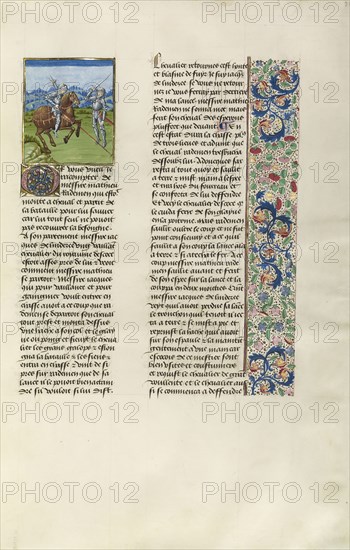 James Lindsay Defeated in Battle; Bruges, Belgium; about 1480 - 1483; Tempera colors, gold leaf, gold paint, and ink