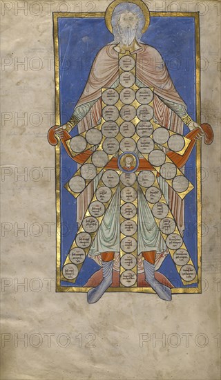 Table of Consanguinity; Paris, France; about 1170 - 1180; Tempera colors, gold leaf, and ink on parchment; Leaf: 44.3 x 29.1 cm