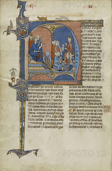 Initial N: James I of Aragon Overseeing a Court of Law; Unknown, Michael Lupi de Çandiu, Spanish, active Pamplona, Spain 1297