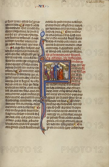 Initial F: Three Men and a Child before a Judge and Three Men and a Child before an Altar; Unknown, Michael Lupi de Çandiu