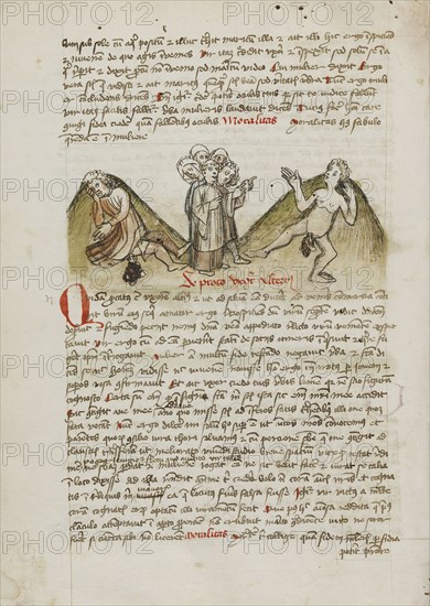 A Woman and a Nude Man and a Cleric Speaking to the Man; Trier, probably, Germany; third quarter of 15th century; Pen and black