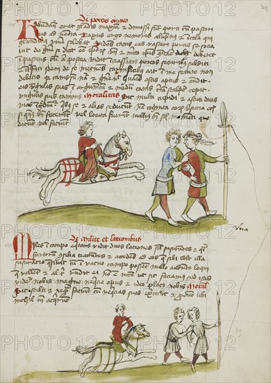 A Horseman and Two Robbers; Trier, probably, Germany; third quarter of 15th century; Pen and black ink and colored washes