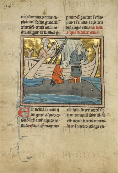 A Fisherman on the Back of a Whale; Thérouanne ?, France, formerly Flanders, fourth quarter of 13th century, after 1277