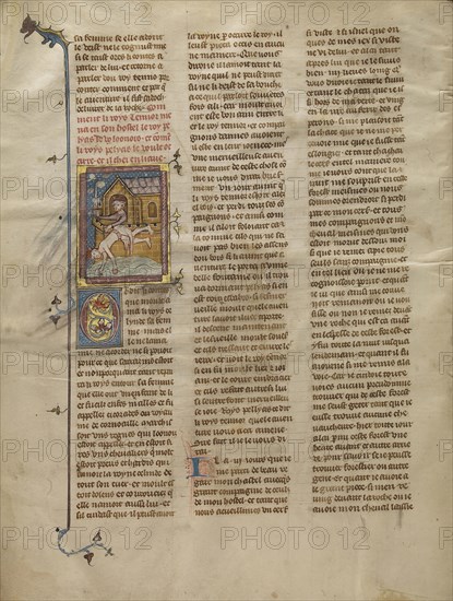 King Pelias Throwing King Tanor into the Sea; Paris, France; about 1320 - 1340; Tempera colors, gold paint, and silver