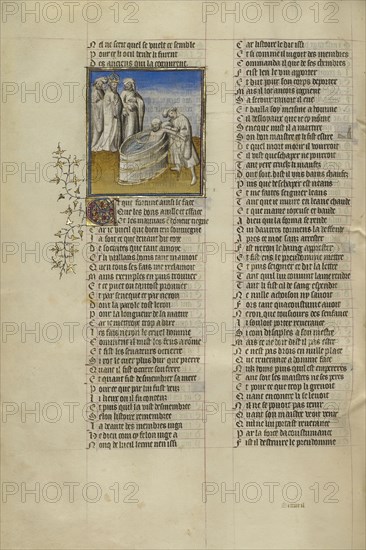 Emperor Nero Ordering Seneca's Veins Slashed; Paris, France; about 1405; Tempera colors, gold leaf, and ink on parchment