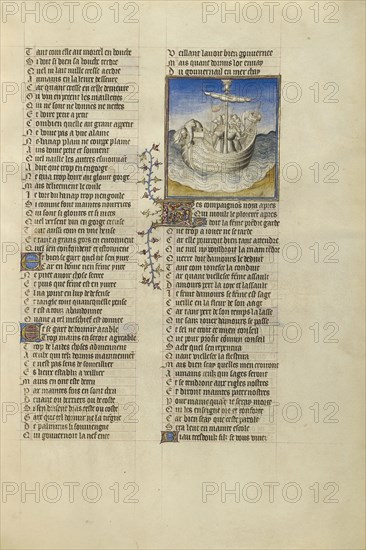 Palinurus Tumbling from Aeneas's Boat into the Sea; Paris, France; about 1405; Tempera colors, gold leaf, and ink on parchment