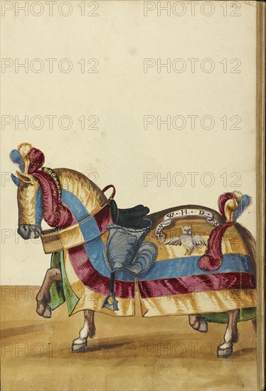 A Horse in Armor; Augsburg, probably, Germany; about 1560 - 1570; Tempera colors and gold and silver paint on paper