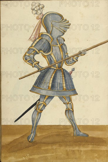 A Man in Armor; Augsburg, probably, Germany; about 1560 - 1570; Tempera colors and gold and silver paint on paper