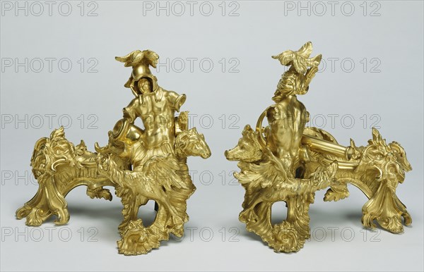 Pair of Firedogs; about 1735; Gilt bronze