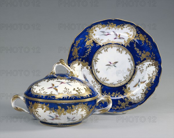 Lidded Bowl and Dish; Vincennes Porcelain Manufactory, French, 1740 - 1756, Vincennes, France; about 1752 - 1753; Soft-paste