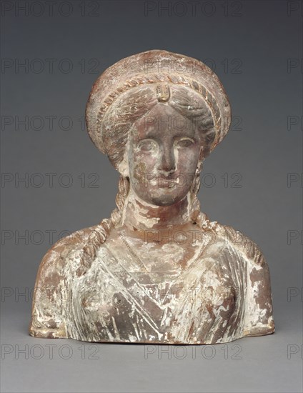 Bust of a Female Figure; Sicily, Italy; 300 - 200 B.C; Terracotta with traces of polychromy; 25.7 x 22.2 cm, 10 1,8 x 8 3,4 in